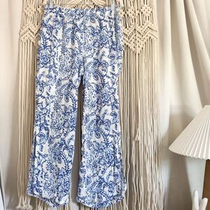 Caroline Constas Printed Wide Leg Linen Blend Pants Size Large